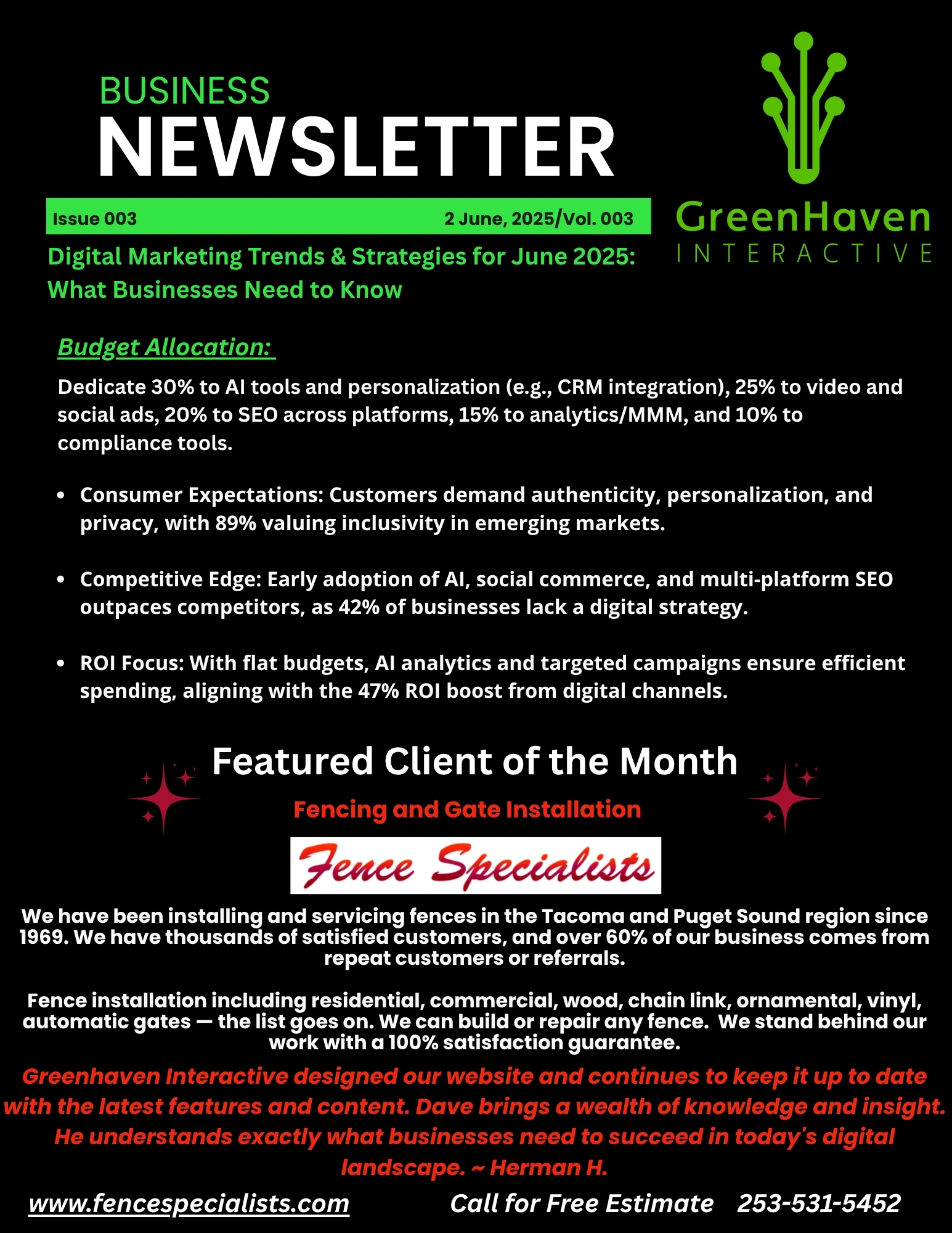 GreenHaven Interactive Newsletter 1